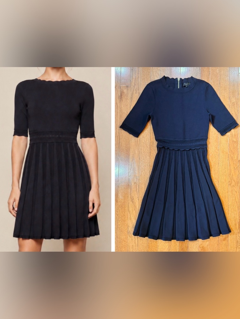 Ted Baker Women’s 2 US 6 Small Dorlean Scallop Trim Knit Skater Dress Pleated